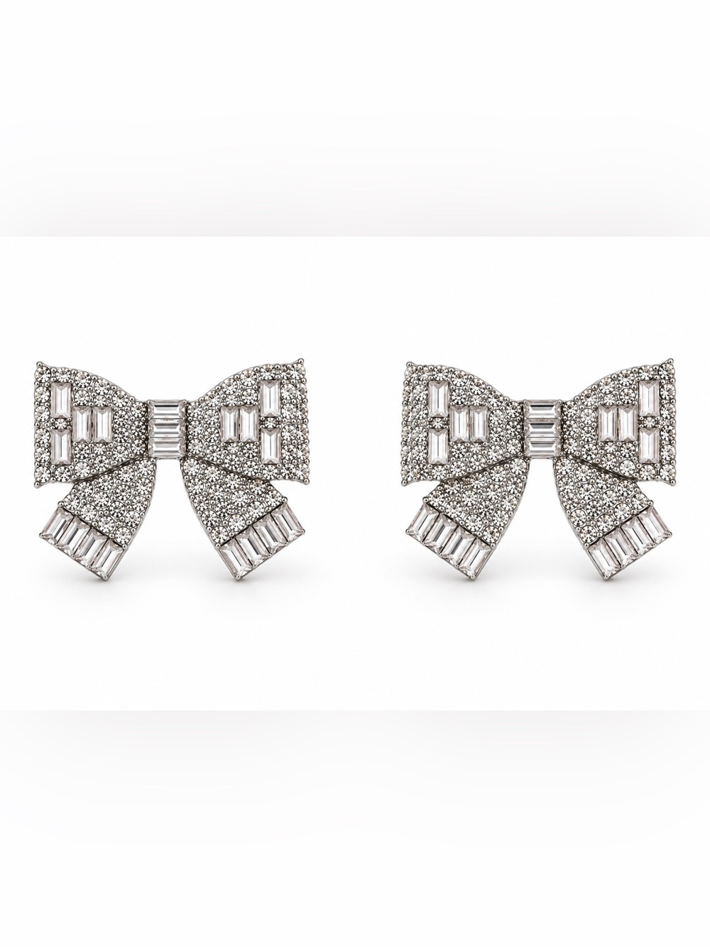 Mango Silver Bow Crystal Stud Earrings